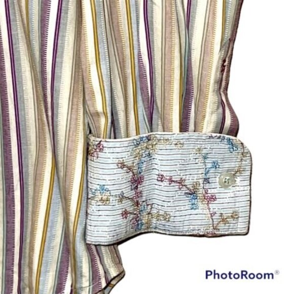 Mens Robert Graham Striped Flip Cuff  Cotton Long Sleeve Button Down Shirt Large - Picture 4 of 5